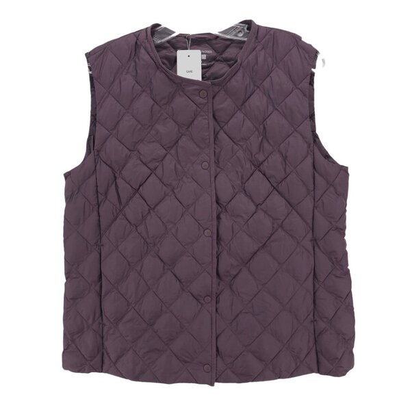 NWT UNIQLO Warm Padded Quilted Vest Dark Purple Packable Lightweight MEDIUM - Picture 1 of 9
